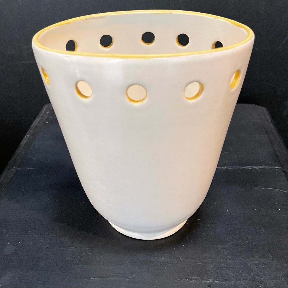 Beautiful Studio Art Pottery Cream with Yellow Accent Signed Molly b. Vase